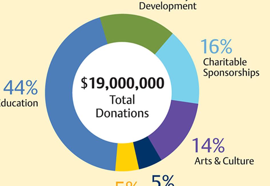 Close up teaser image of pie chart used in annual report designed by Carolyn Porter of Porterfolio, Inc. for Travelers Insurance in their annual Community Giving report