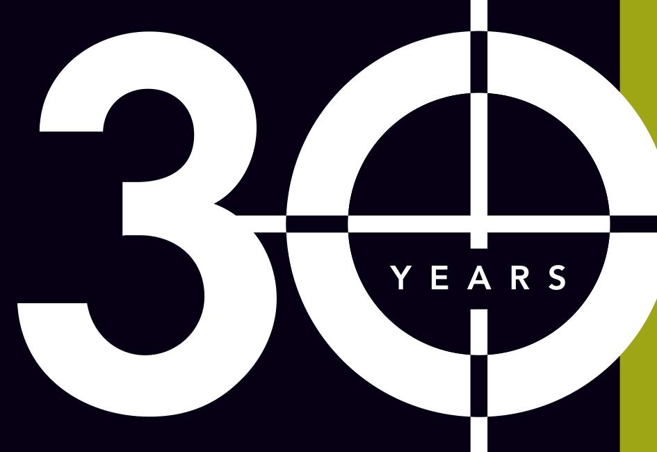 Close up teaser image showing a large "30" created for Ideal Printers to celebrate their 30th anniversary, designed by Carolyn Porter of Porterfolio, Inc.