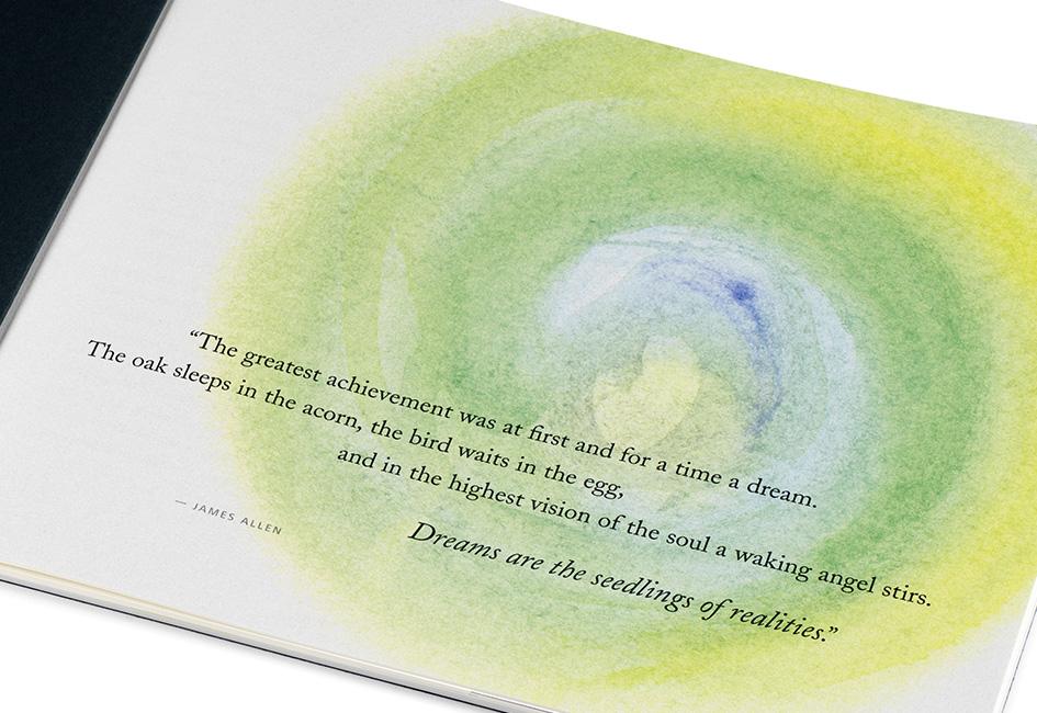 Close up teaser image of watercolor swirl, used in the "Leadership in Mind" brochure designed by Carolyn Porter of Porterfolio for St. Kate's