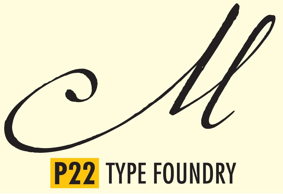 Large letter "M" from font P22 Marcel Script, designed by Carolyn Porter