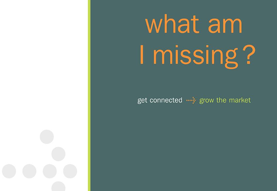 Close up teaser image with the headline "what am I missing?" from brochure designed by Carolyn Porter of Porterfolio, Inc. for the Sales Force Automation team at Guidant.